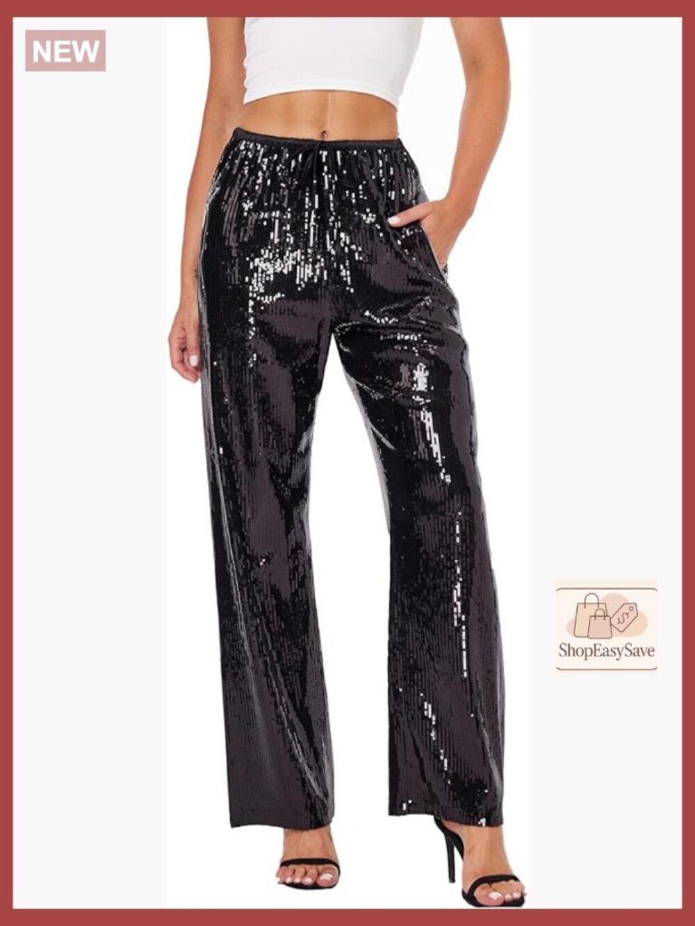 Sequin Wide Leg Pants Sparkly Party Night Out Metallic Casual Trousers